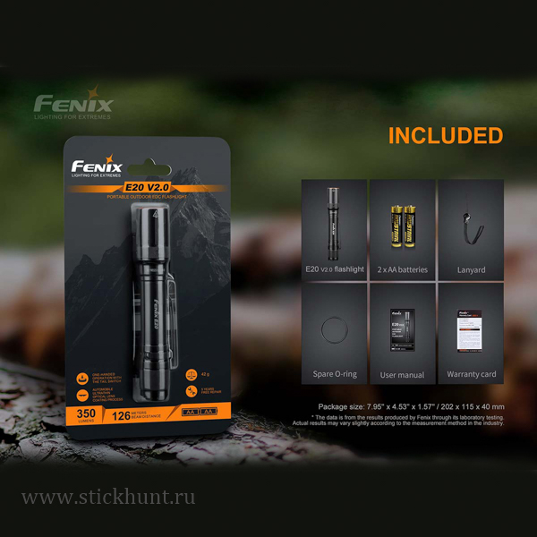 Фонарь светодиодный Fenix E20 V2 Свет - Белый (Холодный) 350 lm 126 м Фонарь светодиодный Fenix E20 V2 Свет - Белый (Холодный) 350 lm 126 м