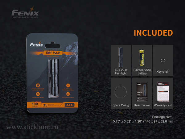 Фонарь-брелок светодиодный Fenix E01 V2.0 Свет - Белый (Холодный) 100 lm 35 м Чёрный Фонарь-брелок светодиодный Fenix E01 V2.0 Свет - Белый (Холодный) 100 lm 35 м Чёрный