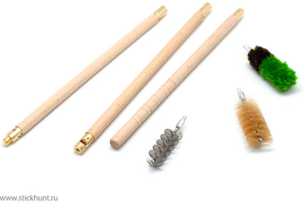 Фотография Набор для чистки гладкоствольного оружия ShotTime ST-CK-12PBW кал. 12, деревянный шомпол + 3 ерша