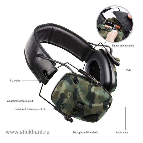 Наушники активные стрелковые Awesafe GF01C 22-82 ДБ Камуфляж Наушники активные стрелковые Awesafe GF01C 22-82 ДБ Камуфляж