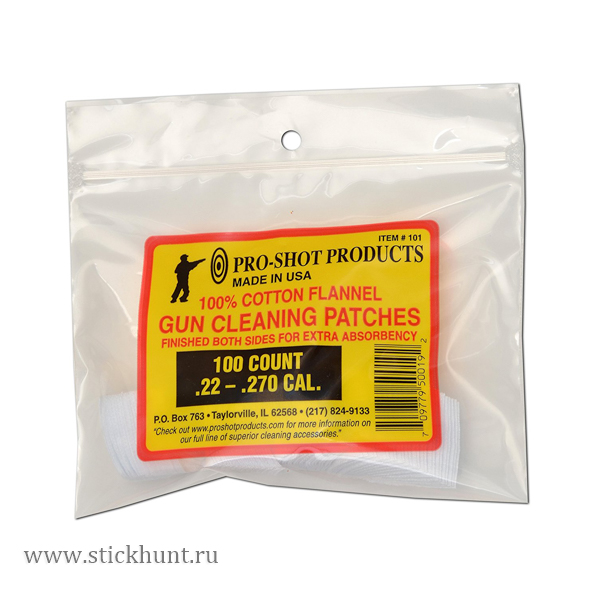 Патч-салфетка фланелевый для чистки оружия Pro Shot 101 | Кал .22 - .270 | 35х35 мм 100 шт Патч-салфетка фланелевый для чистки оружия Pro Shot 101 | Кал .22 - .270 | 35х35 мм 100 шт