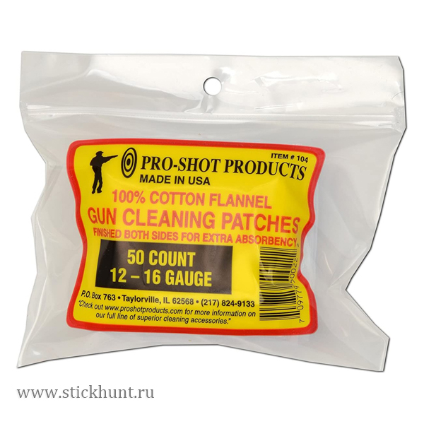 Патч-салфетка фланелевый для чистки оружия Pro Shot 104 | Кал 12 - 16 | 76х76 мм 50 шт Патч-салфетка фланелевый для чистки оружия Pro Shot 104 | Кал 12 - 16 | 76х76 мм 50 шт
