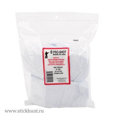 Патч-салфетка фланелевый для чистки оружия Pro Shot Bulk Quantity 3-250 | Кал 12 - 16 | 76х76 мм 250 шт Патч-салфетка фланелевый для чистки оружия Pro Shot Bulk Quantity 3-250 | Кал 12 - 16 | 76х76 мм 250 шт