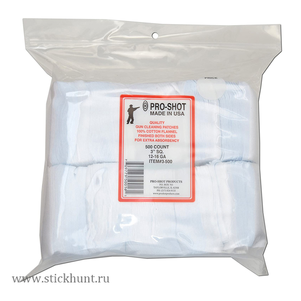 Патч-салфетка фланелевый для чистки оружия Pro Shot Bulk Quantity 3-500 | Кал 12 - 16 | 76х76 мм 500 шт Патч-салфетка фланелевый для чистки оружия Pro Shot Bulk Quantity 3-500 | Кал 12 - 16 | 76х76 мм 500 шт