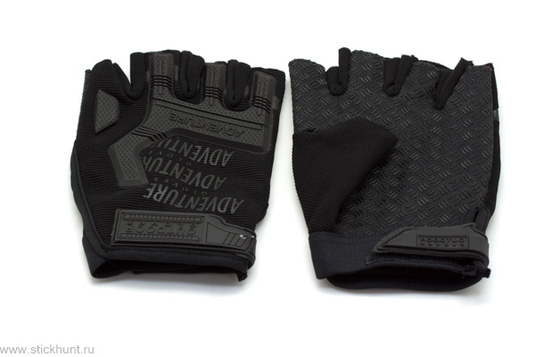 Перчатки тактические Adventure укороченные прорезиненные черные
