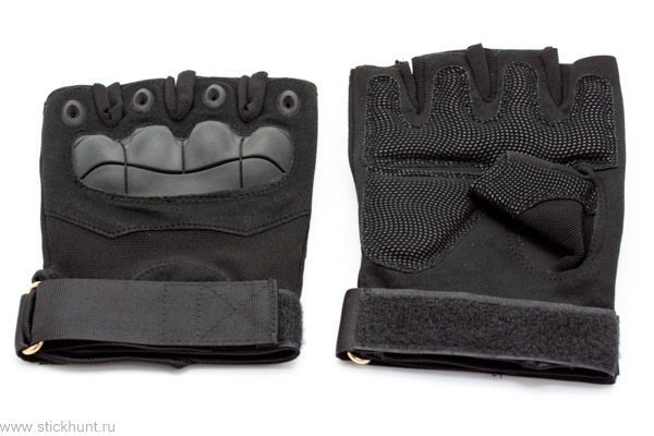Перчатки тактические Стикхант укороченные прорезиненные кастет черные