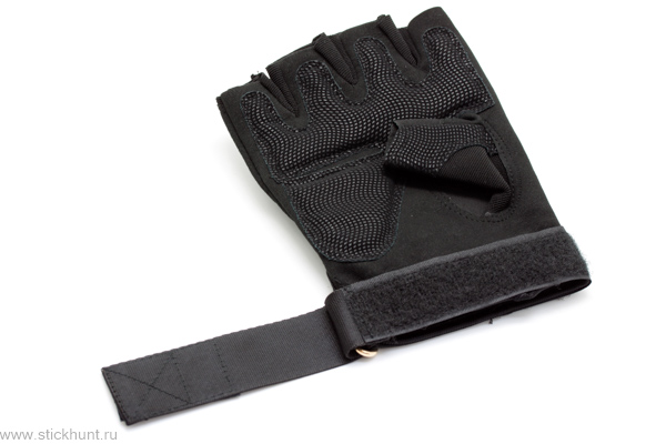 Перчатки тактические Стикхант укороченные прорезиненные кастет черные фото
