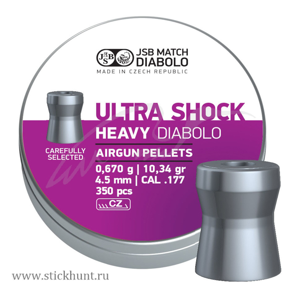 Пульки для пневматики JSB Ultra Shock Heavy Экспансивные 4.5 мм 0.67 г (350 шт) Пульки для пневматики JSB Ultra Shock Heavy Экспансивные 4.5 мм 0.67 г (350 шт)