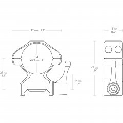 Кольца для прицела Hawke Precision QD (23012) быстросъемные D=25.4 мм H=14 мм на Weaver | Высокий 2 шт