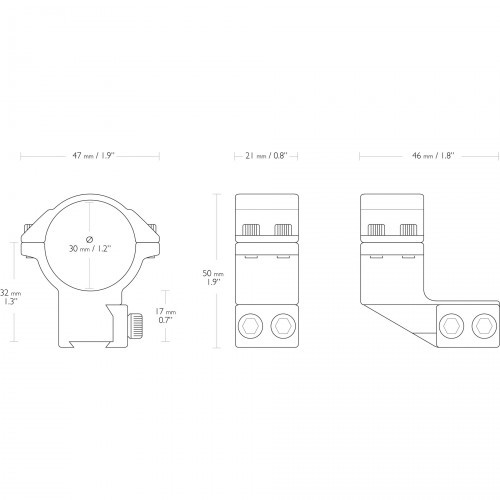 Кольца для прицела Hawke Extension (22122) D=30 мм H=17 мм V=46 мм на Призму (9-11 мм) | Высокий 2 шт