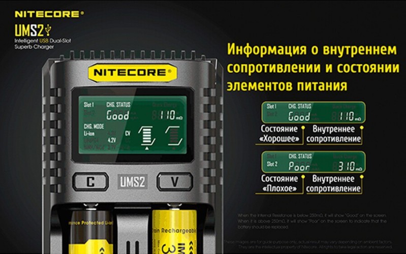 Зарядное устройство Nitecore UMS2 на 2 канала с LCD дисплеем