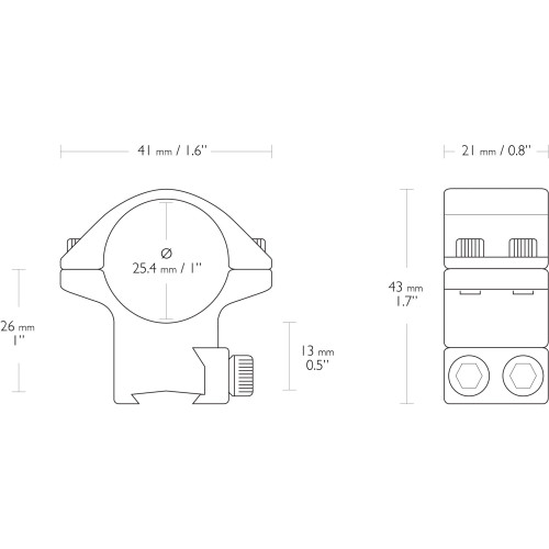 Кольца для прицела Hawke Match (22101) D=25.4 мм H=13 мм на Призму (9-11 мм) | Средний 2 шт