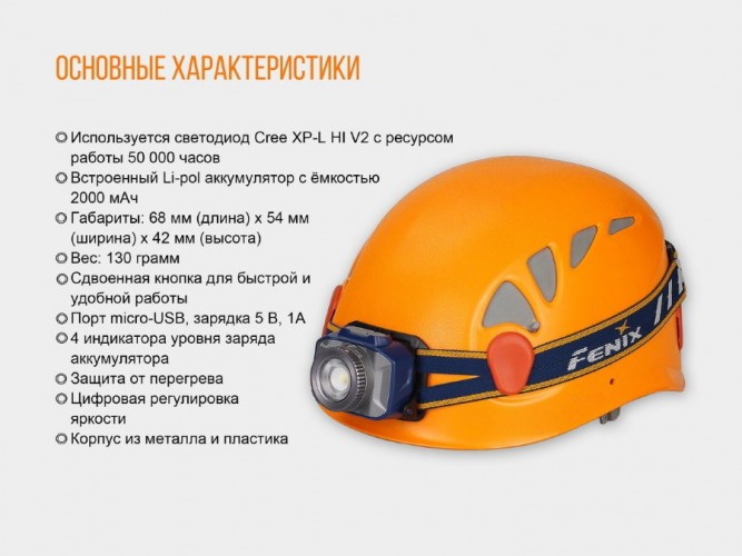 Фонарь налобный Fenix HL40R Свет - Белый (Холодный) 600 lm 114 м Серый
