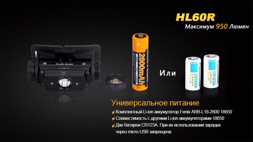 Фонарь налобный Fenix HL60R Свет - Белый (Нейтральный) 950 lm 116 м Койот