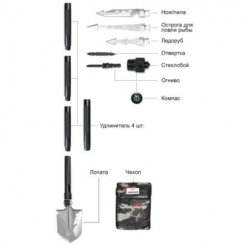 Лопата-трансформер тактическая Ganzo Adimanti HK-001 в наборе 8 функций